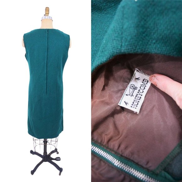 Vintage 1960s Mod Dress Green Sleeveless Shift | W 35" - Picture 5 of 5